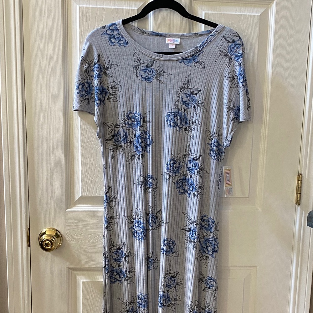 LuLaRoe Gray and Blue Floral Maxi Dress
